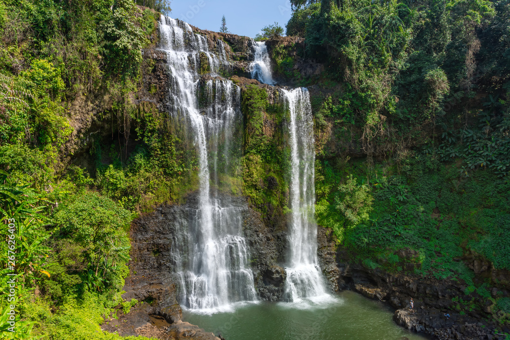 Tad Fan waterfall in The deep forest in Southern of Laos 