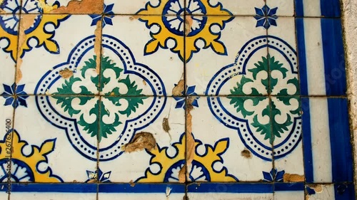 detail of a wall covered with Azulejo, a typical ornament of Portuguese architecture