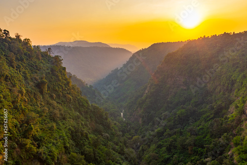 Tad Fan waterfall in The deep forest in Southern of Laos 