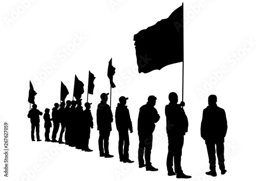 People of with large flags on white background