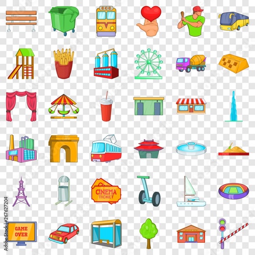 Main city icons set. Cartoon style of 36 main city vector icons for web for any design