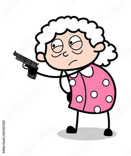 Pointing Gun - Old Woman Cartoon Granny Vector Illustration