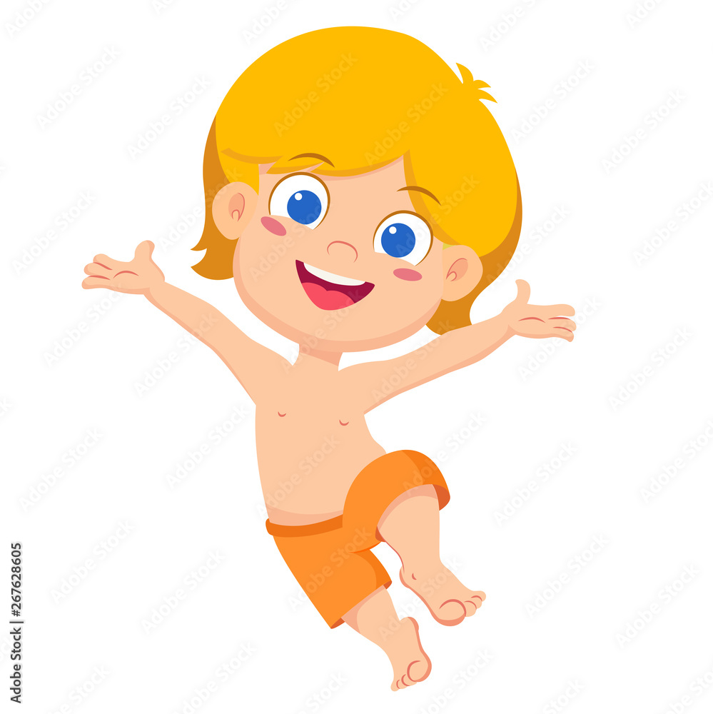Children feeling happy on the beach.vector and illustration.