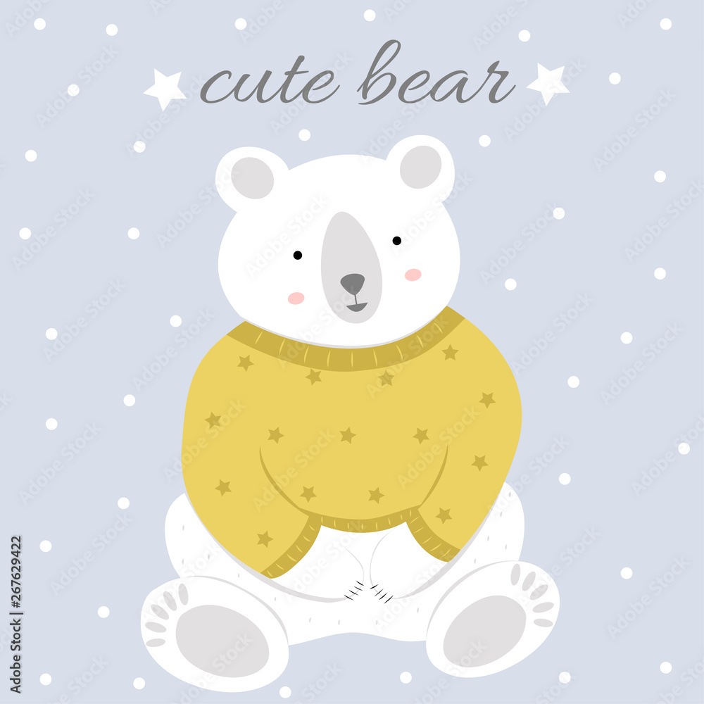 A postcard with a cute polar bear and an inscription. Vector design.