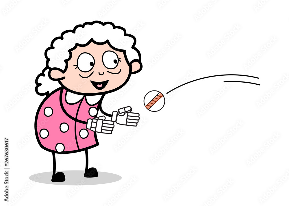 Trying to Catch a Ball - Old Woman Cartoon Granny Vector Illustration Trying to Catch a Ball - Old Woman Cartoon Granny Vector Illustration