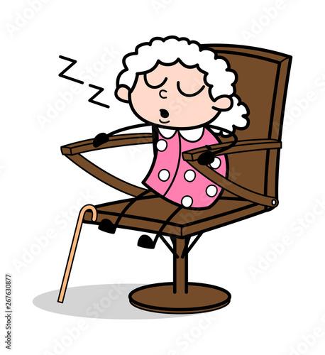 Sleeping on Chair - Old Woman Cartoon Granny Vector Illustration