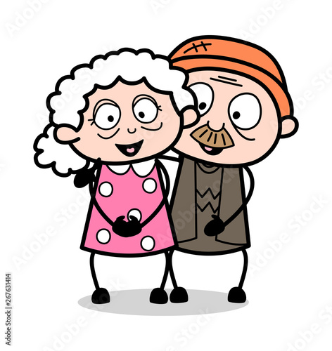Old Happy Couple - Old Woman Cartoon Granny Vector Illustration
