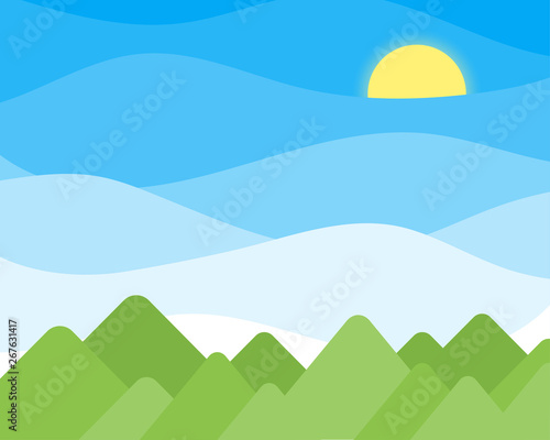 Blue sky with green mountain landscape background
