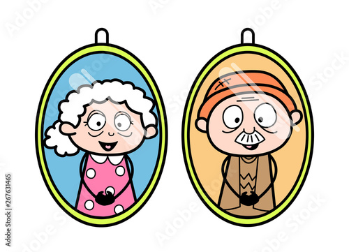 Grandma with Grandpa Portrait Picture - Old Woman Cartoon Granny Vector Illustration