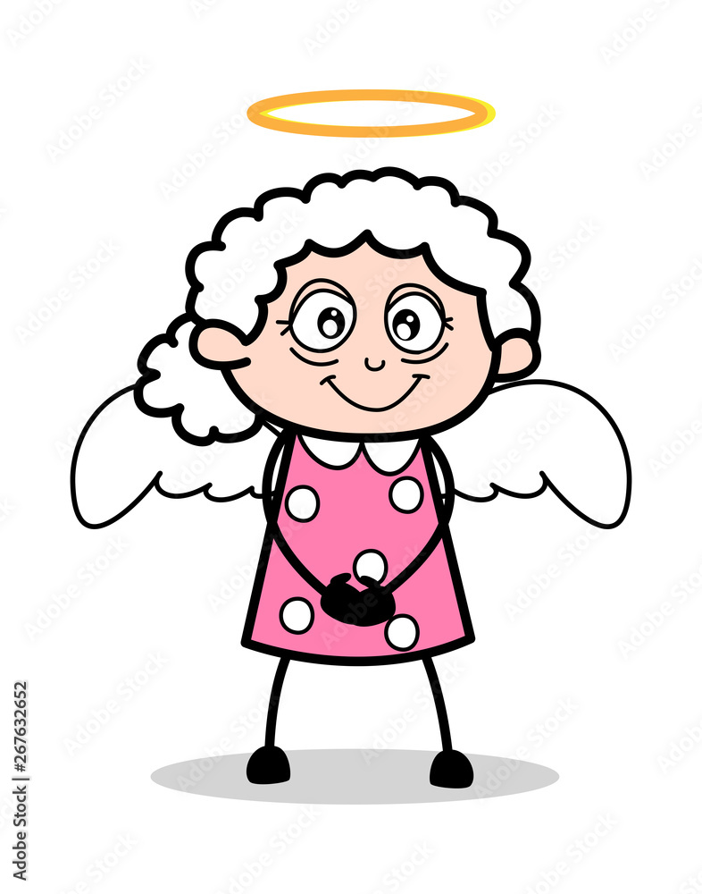 In Angel Costume - Old Woman Cartoon Granny Vector Illustration In Angel Costume - Old Woman Cartoon Granny Vector Illustration