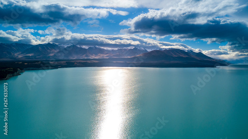 Beautiful lake on a sunny day with mountain peaks on the background. Otago  South Island  New Zealand