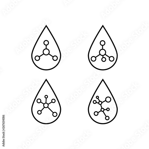 Set of atomic strutures inside drops vector icons