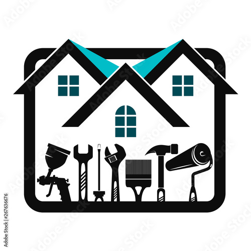 Construction repair and maintenance at home with a tool symbol