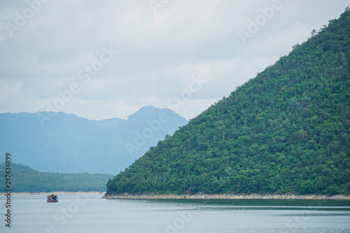beautiful lake river water mountain landscape scene © tarnrit