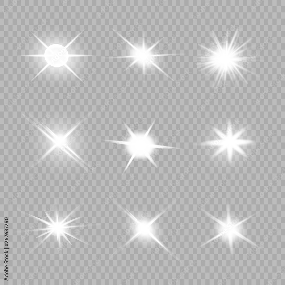 White glowing light explodes on a transparent background. Sparkling magical dust particles. Bright Star. Vector sparkles White glowing light explodes on a transparent background. Sparkling magical dust particles. Bright Star. Vector sparkles