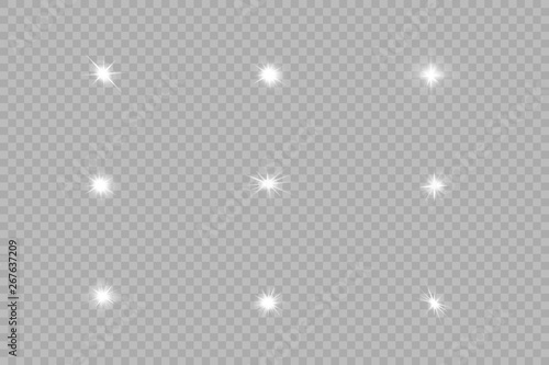 White glowing light explodes on a transparent background. Sparkling magical dust particles. Bright Star. Vector sparkles