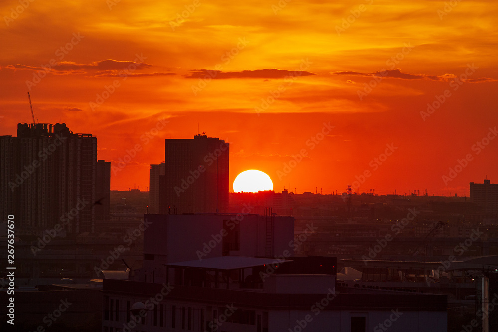 Sunset at city of Bangkok with building Sunset at city of Bangkok with building
