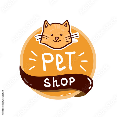 Vector round colorfull logo with cat and text - pet shop.
