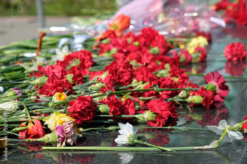 Carnations near the monument to the unknown soldier at the eternal flame