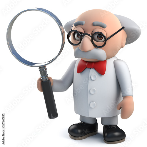Wall Mural 3d mad scientist character holding a magnifying glass