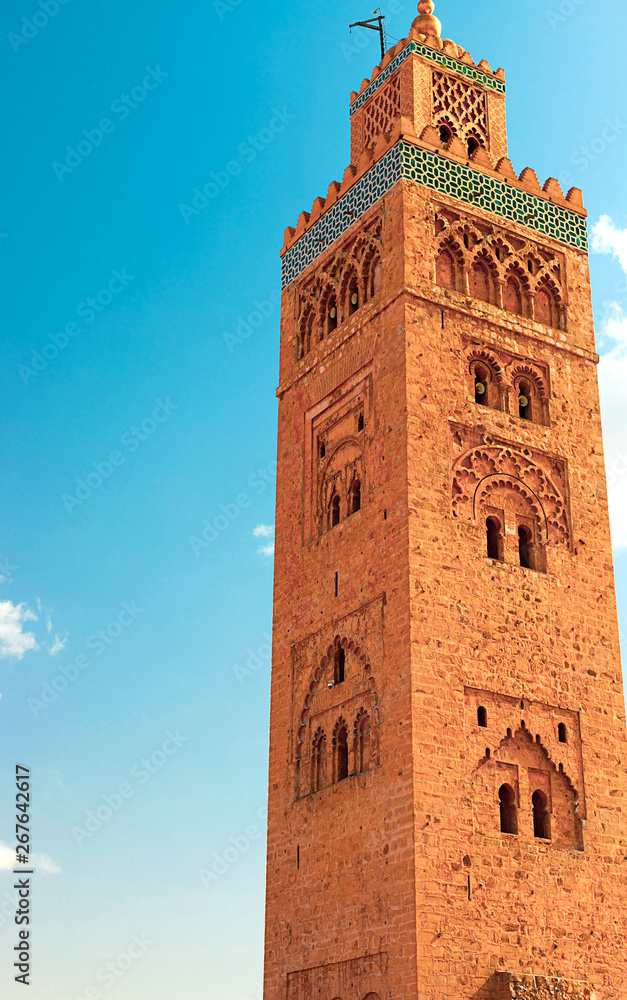 Koutoubia Mosque minaret in old medina of Marrakesh