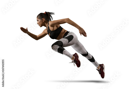 Woman running on isolated on white background