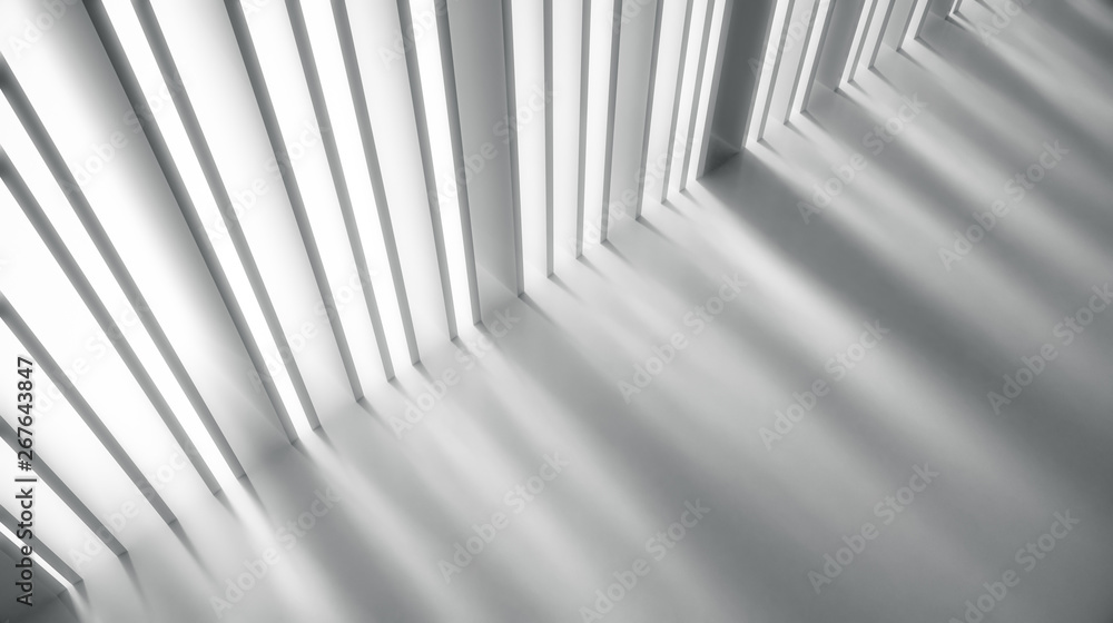 White wall with light and shadow. Abstract dividers sun rays background. 3d Rendering White wall with light and shadow. Abstract dividers sun rays background. 3d Rendering