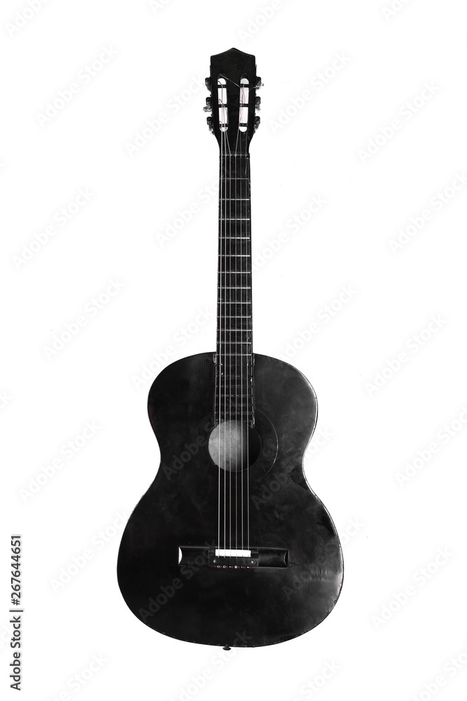 Obraz premium vintage black acoustic guitar isolated on white background