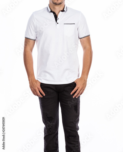 Male fashion, young man with shirt and pants - photo on white background