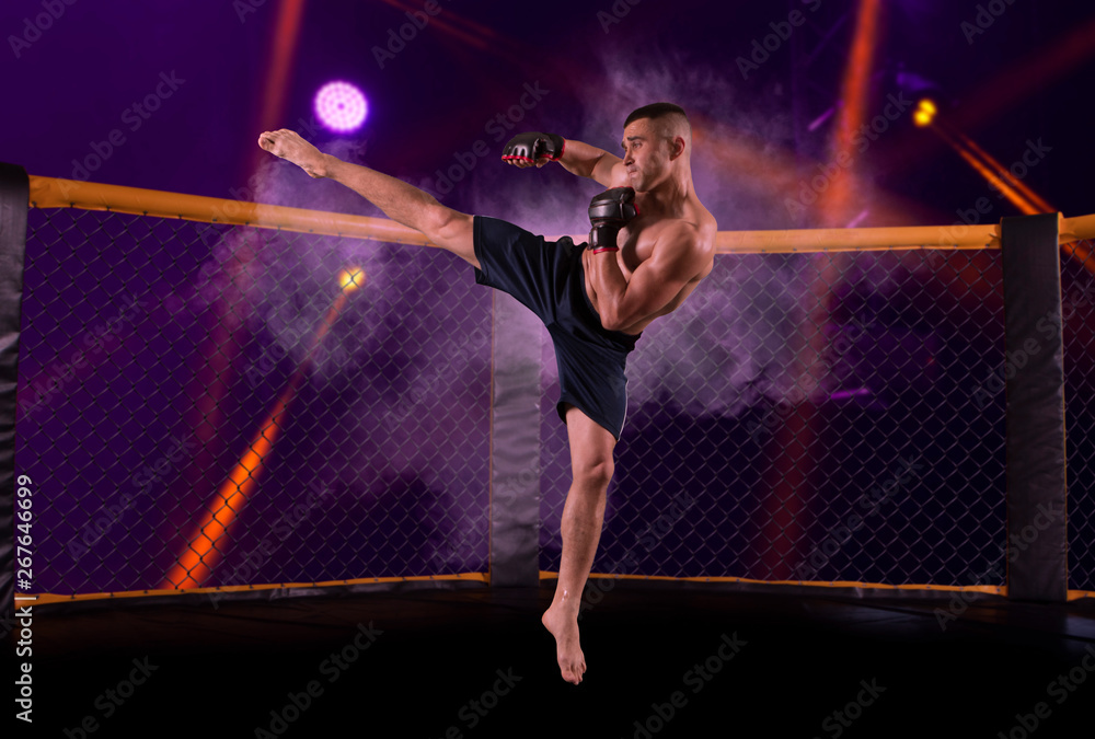 MMA male fighter jumping MMA male fighter jumping