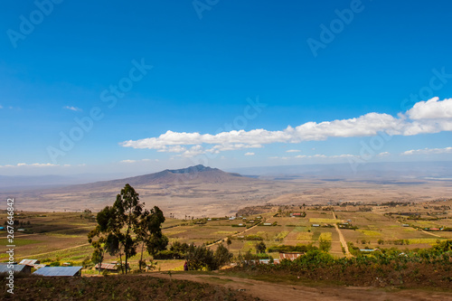 Kenya. Africa. Rift valley panorama. Views of the volcanic crater Longonot through the valley. Mount Longonot sunny day. African rift. Landscapes of Kenya. Travelling to Africa. photo