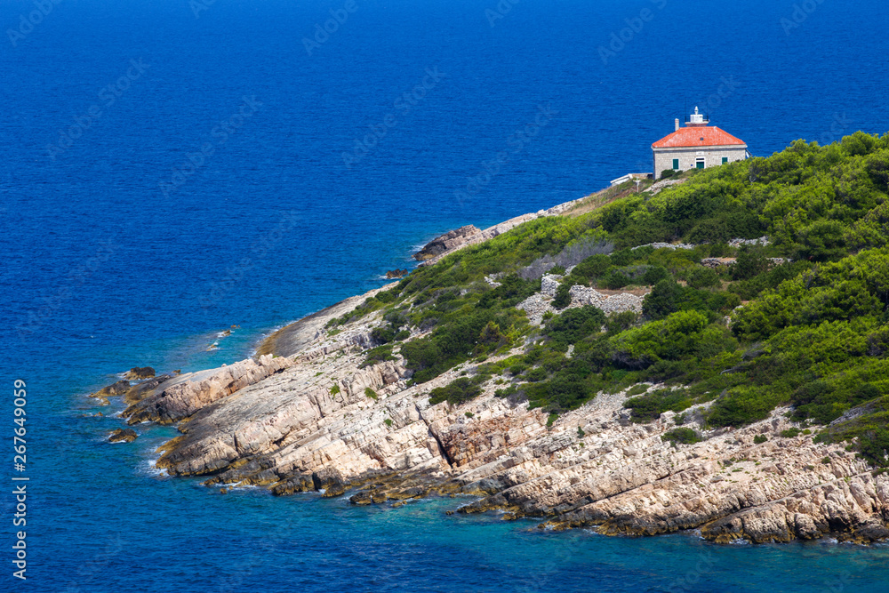 Lighthouse Host on Host small island close to Vis island and Vis town
