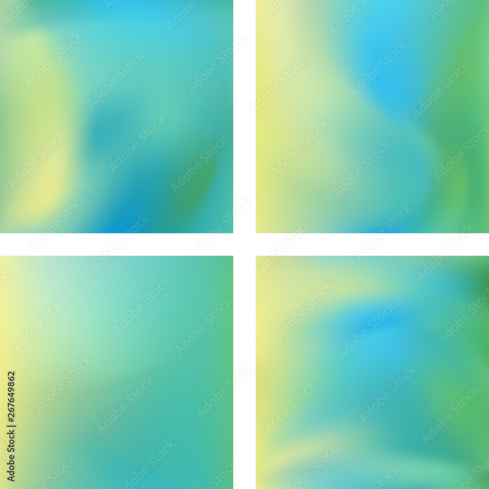 Set with abstract blurred backgrounds. Vector illustration. Modern geometrical backdrop. Abstract template. Green, blue, yellow colors.
