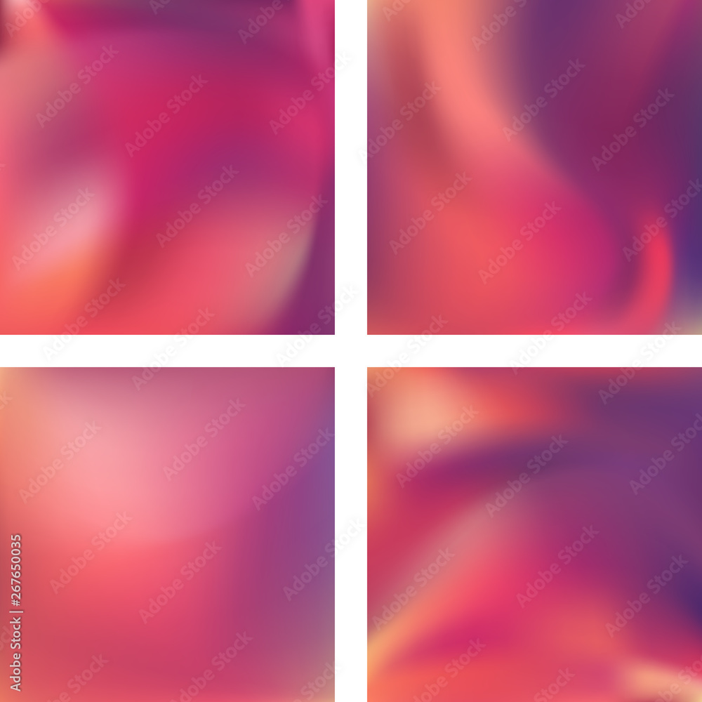 Set with abstract blurred backgrounds. Vector illustration. Modern geometrical backdrop. Abstract template. Pink, orange colors.