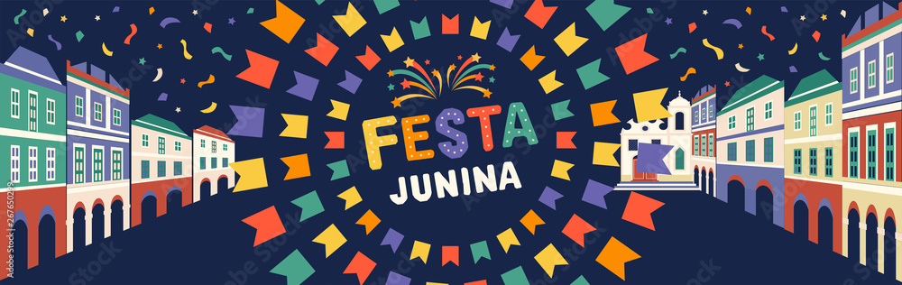 Festa Junina illustration. Latin American holiday. Vector banner.