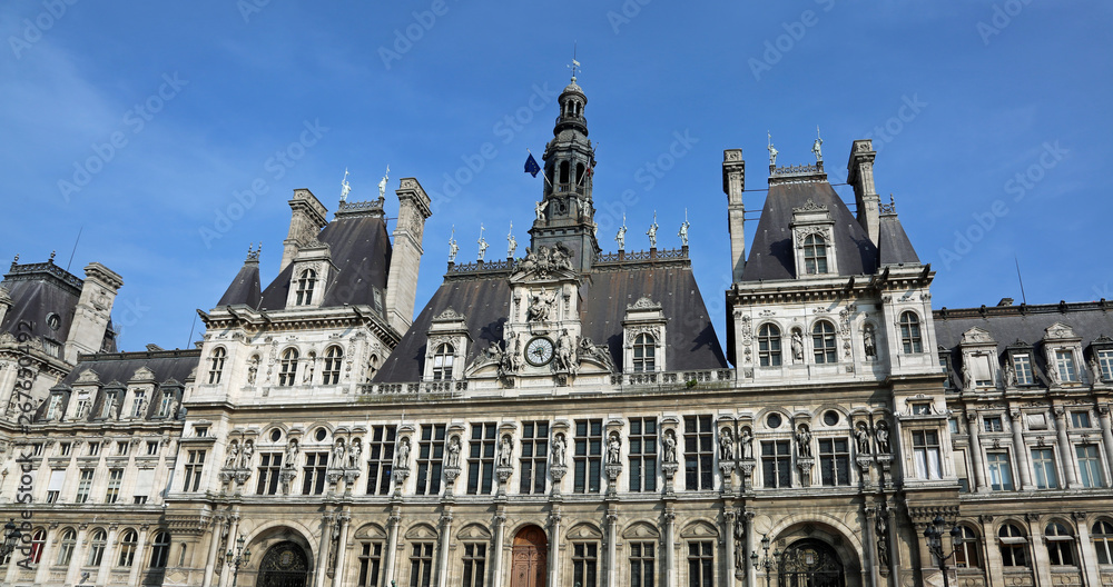 wide facade of town Hall of Paris