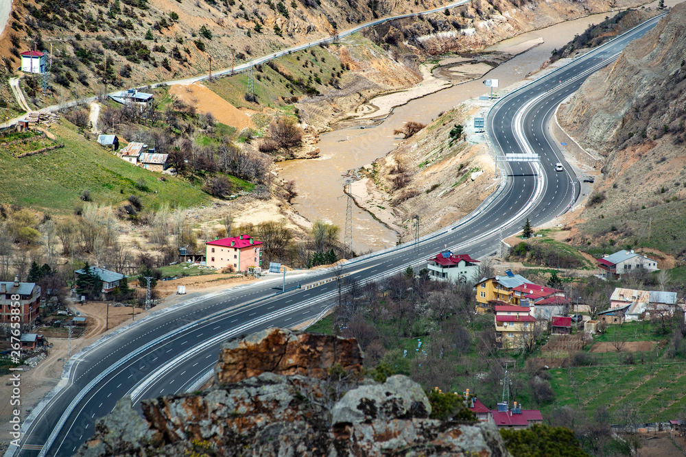 curved mountain road in morning in Anatolia
