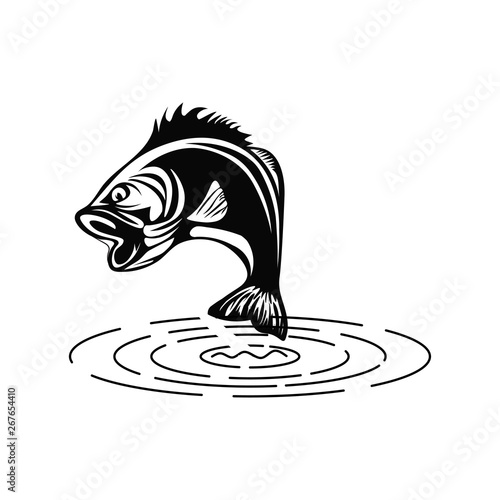 logo fish jumping out of fish, symbol of a fishing store