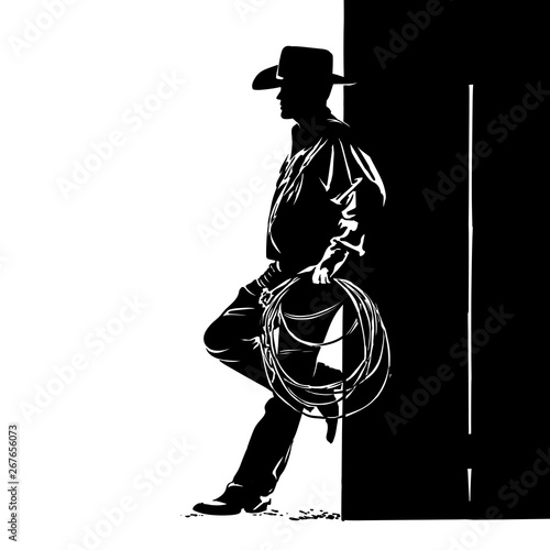 Man with cowboy hat and lasso. Digital sketch hand drawing vector. Illustration. Vector.