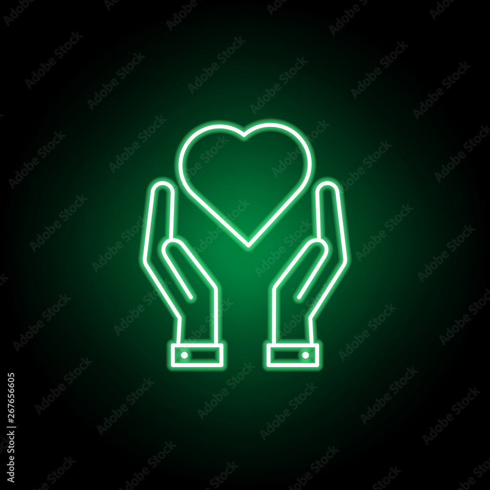 Medical, heart, hands icon in neon style. Element of medicine illustration. Signs and symbols icon can be used for web, logo, mobile app, UI, UX Medical, heart, hands icon in neon style. Element of medicine illustration. Signs and symbols icon can be used for web, logo, mobile app, UI, UX