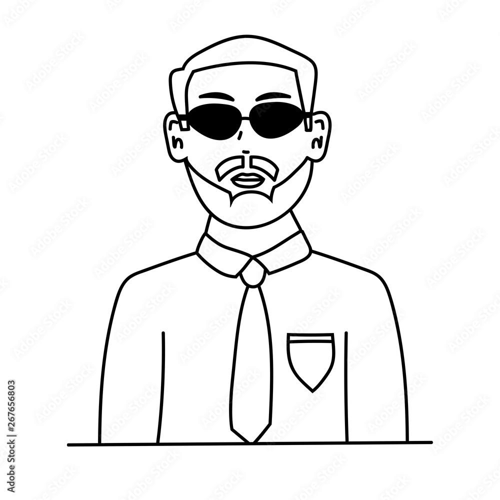 Man in sunglasses. Isolated stock vector outline illustration