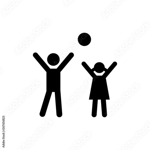 Two kids playing icon vector