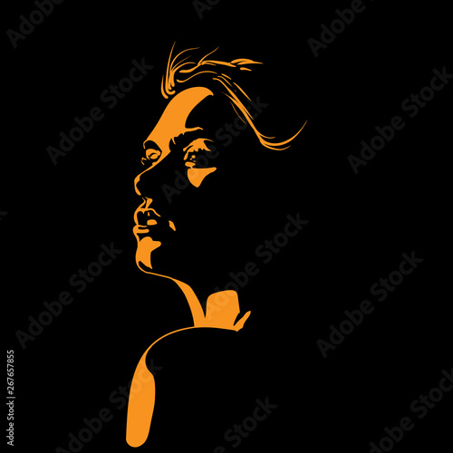 Beauty Woman Face silhouette in contrast backlight. Illustration.