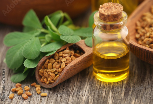 Fenugreek seeds with oil in bottle