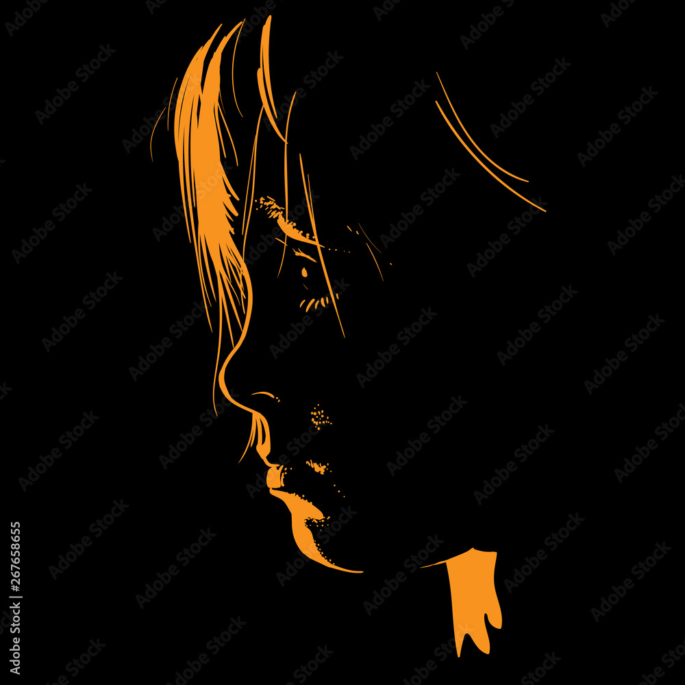 Child portrait in contrast backlight. Face Contour. Baby silhouette.  Illustration. Stock Vector | Adobe Stock