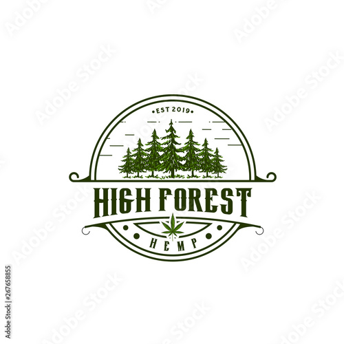 Vintage Pine and Cannabis Logo Vector / Hemp Design Inspiration