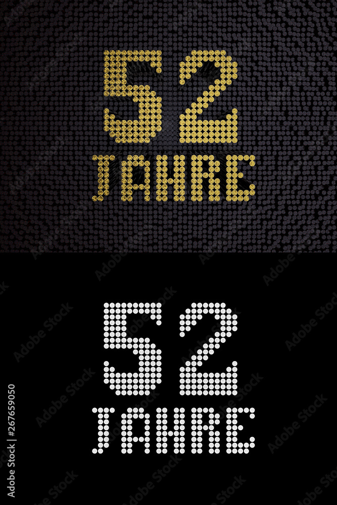 German golden number fifty-two years. 3D render German golden number fifty-two years. 3D render