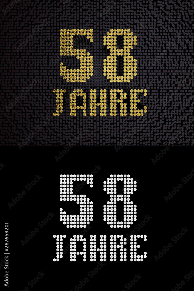 German golden number fifty-eight years. 3D render German golden number fifty-eight years. 3D render