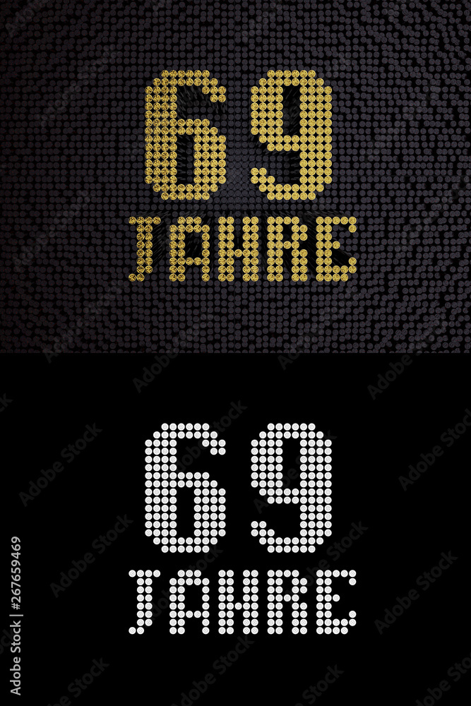 German golden number sixty-nine years. 3D render German golden number sixty-nine years. 3D render