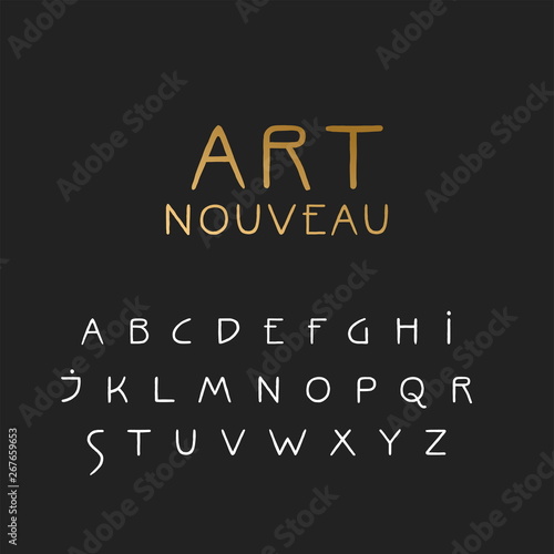 Vector uppercase handwritten alphabet in Art Nouveau style